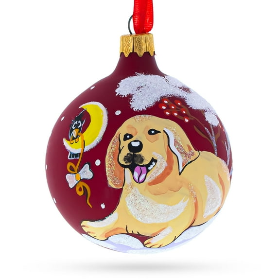 Golden Retriever Blown Glass Ball Christmas Ornament 3.25 Inches