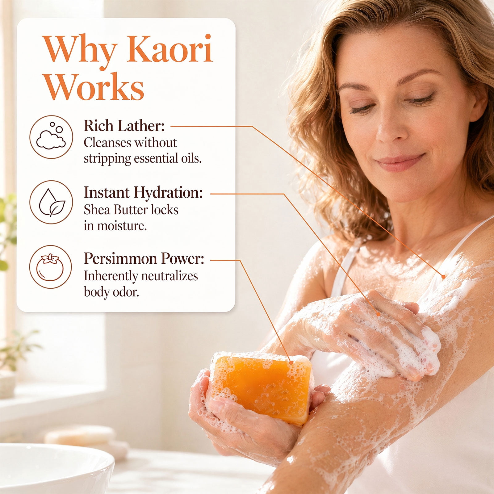 ADNOON Kaori Persimmon Soap, Japanese Persimmon Soap for Old People Smell, Gentle Cleansing Body, Handmade Natural Soaps For Better Skin, For Underarms & Feet, for Men & Women (1PCS)