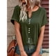 thumbnail image 2 of Verano Top Botón Delantero Manga Corta Cuello En V Transpirable Cómodo Casual Camiseta OD Verde L, 2 of 7