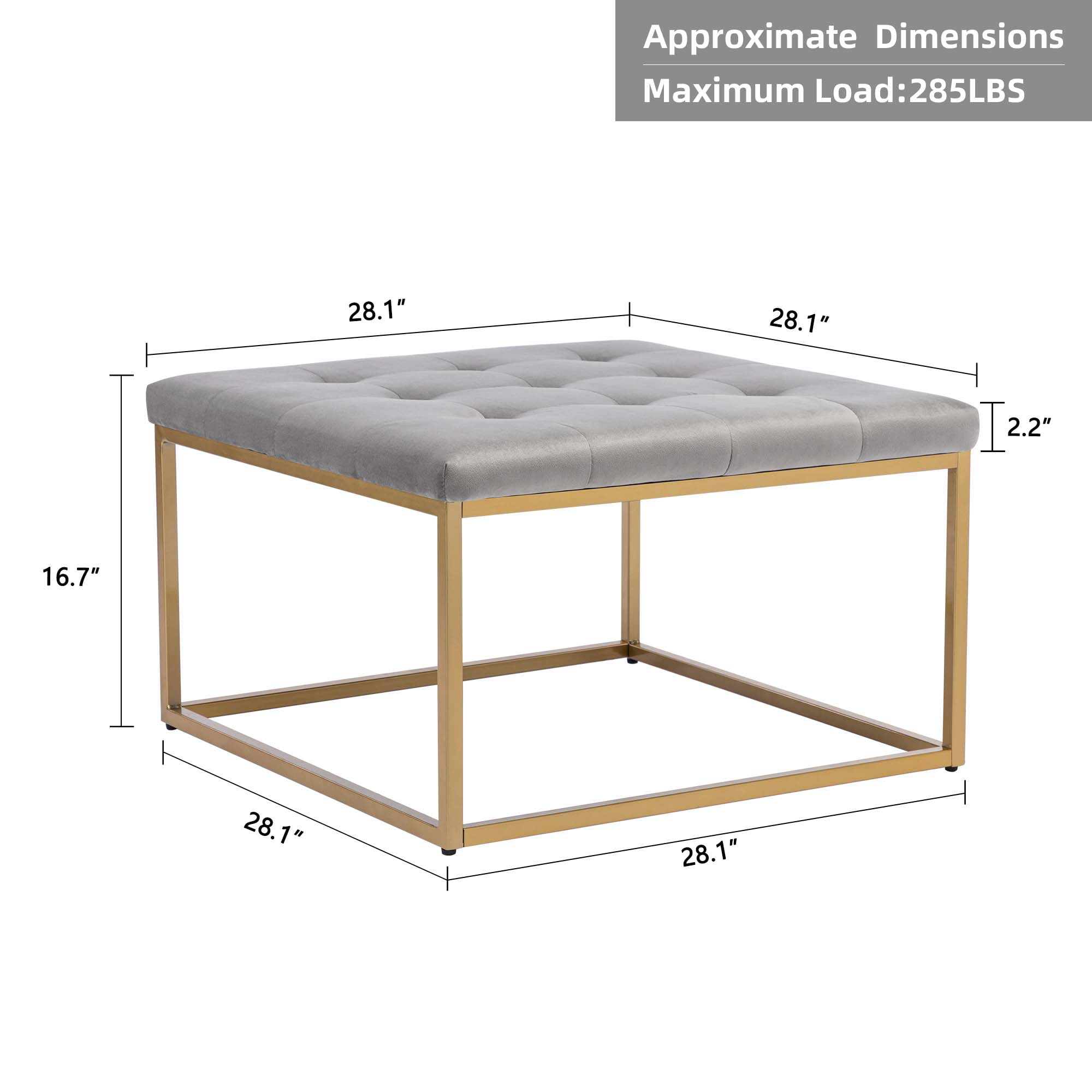 Duhome Upholstered Square Ottoman Coffee Table, Modern Tufted Ottoman with Metal Base Footrest Ottoman for Living Room, Velvet Black