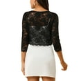 thumbnail image 3 of INSPIRE CHIC Women's Cardigan Open Front 3/4 Sleeve Sheer Floral Lace Cropped Shrug Top XL Black, 3 of 7