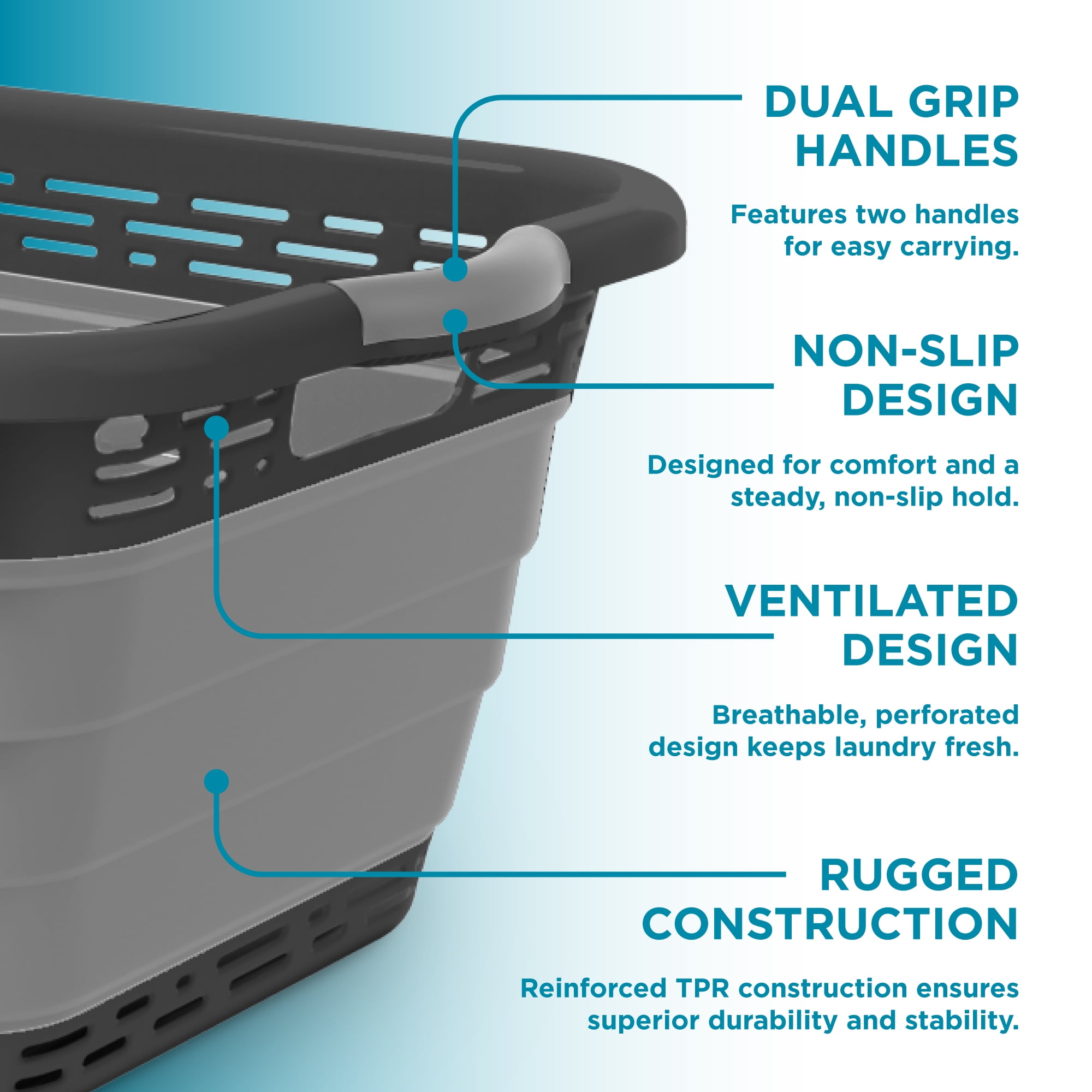 BLACK + DECKER Collapsible Laundry Basket with Handles, Space-Saving Design, Dark Gray
