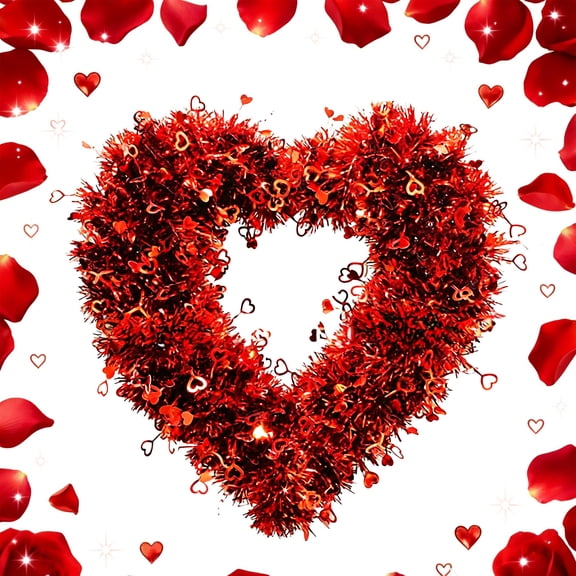 Jienlioq Tinsel Heart Wreath, Red and Pink, 15", Valentine's Day Indoor Outdoor Front Door Decor