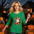 thumbnail image 4 of Bexdxz Cute Ghost Pumpkin Halloween 3/4 Sleeve Shirts for Women Funny Bat Graphic Crew Neck Three Quarter Length Tee Fall Casual Holiday Top Green 3XL, 4 of 6