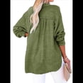 thumbnail image 3 of Blusas Casuales de Larga con Cuello en V y Botones para Mujer, Blusas Lisas de Gran Tamaño. Verde M, 3 of 7
