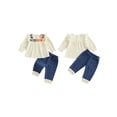 thumbnail image 2 of BemeyourBBs Boho Kids Toddler Baby Girl Spring Fall Summer Denim Outfits Infant Baby Clothes Bohemian Long Sleeve Floral Shirt Tops Tassle Jeans Pants Set, 2 of 9