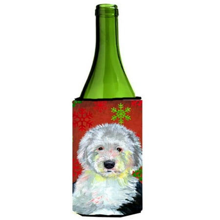 

Old English Sheepdog Snowflakes Holiday Christmas Wine Bottle Hugger