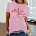 thumbnail image 2 of Tnhcen Women's Summer Floral Print Crew Neck Short Sleeve T-Shirt - Basic Plus Size Friendly S-2XL | Soft Polyester Spandex Cotton Blend, 2 of 5