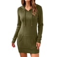thumbnail image 2 of Guieoi Womens Dresses Long Sleeve Solid-Color Casual Fall/Winter Dress Midi Dress Green L, 2 of 9