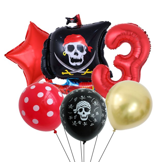 Globos de papel de aluminio con temática pirata para niños, suministros de decoración para fiesta de cumpleaños, Halloween, Baby Shower, color rojo y negro, 6 piezas