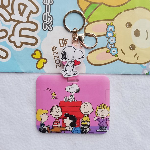 Llavero con colgante para tarjetas, funda protectora antipérdida, diseño de dibujos animados, de Snoopy, Charlie Brown y Peanuts