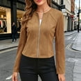 thumbnail image 2 of Tqcoqu Womens Long Sleeve Zip Up Jacket,Lightweight Fashion Jacket Sculpted Seams Casual Outerwear,Brown Women's S-XXL, 2 of 8