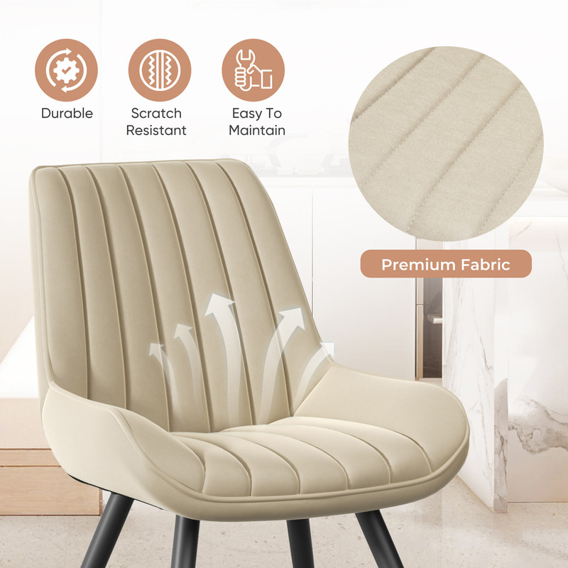 Daluvenix Modern Dining Chairs Set of 2, Upholstered Fabric Comfy Kitchen Dining Chairs with Metal Legs & Thick Cushions for Dining Living Room, Beige
