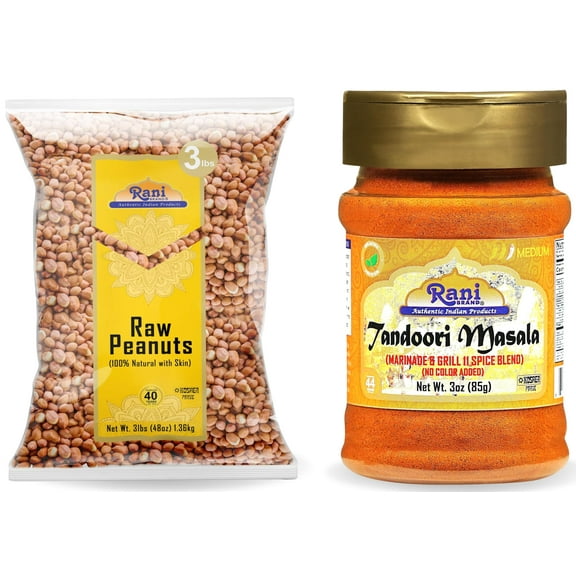 Rani Raw Peanuts 3lbs (48oz) & Tandoori Masala 3oz (85g) Best for Making Special Tandoori Peanuts ~ All Natural | Vegan | Gluten Friendly | NON-GMO | Indian Origin