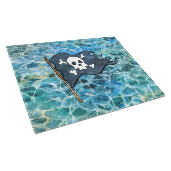 Caroline's Treasures Pirate Flag Glass Cutting Board Large