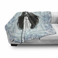 thumbnail image 3 of Dog Soft Flannel Fleece Throw Blanket, Funny Cartoon Puppy in Curlicue Floral Frame, Cozy Plush for Indoor and Outdoor Use, 50" x 70", Baby Blue Lavender Blue, by Ambesonne, 3 of 6