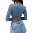 thumbnail image 2 of Women's Sexy Long Sleeve Crop Top 2023 Crew Neck Basic Fitted Tight Cropped T Shirts, 2 of 4