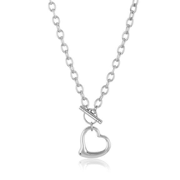 ELYA Jewelry Women's Polished Open Heart Toggle Clasp Steel Necklace - 18"