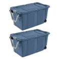 thumbnail image 3 of (2 pack) Sterilite Extra Large Wheeled Industrial Storage Bin, 40 Gallon Rugged Plastic Storage Tote with Latch Lid and Pull Handle, Blue, 2 Pack, 3 of 11