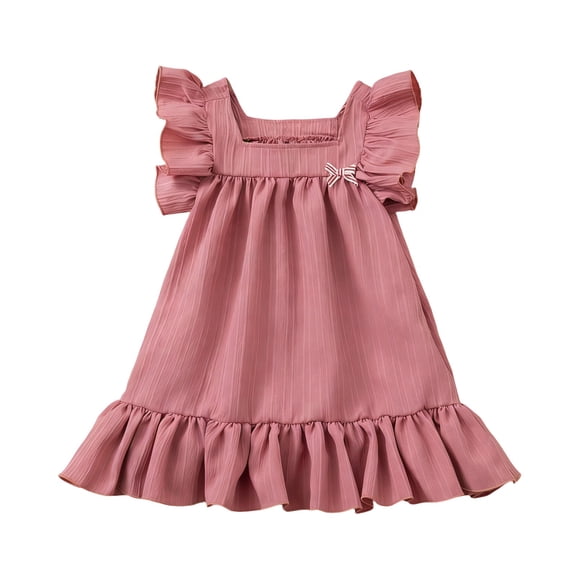 Floleo Girls French Ruffled Waist Cinched Sleeveless Dress Baby Summer Casual Party Outfit Toddler Cute Comfortable Play Fashion Toddler Dress for Daily Wear Photoshoot(Pink,2-3Years)
