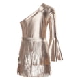 thumbnail image 6 of TiaoBug Kids Girls Latin Dance Outfit Shiny Metallic Fringe Dress One Shoulder Top with Tassels Skirts Set Camel 6, 6 of 7