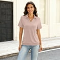 thumbnail image 4 of Stichou Womens Short Sleeve Polo Shirts V Neck Business Dressy Casual Tops 2026 Spring Collared Trendy Tees Camel 2XL, 4 of 4