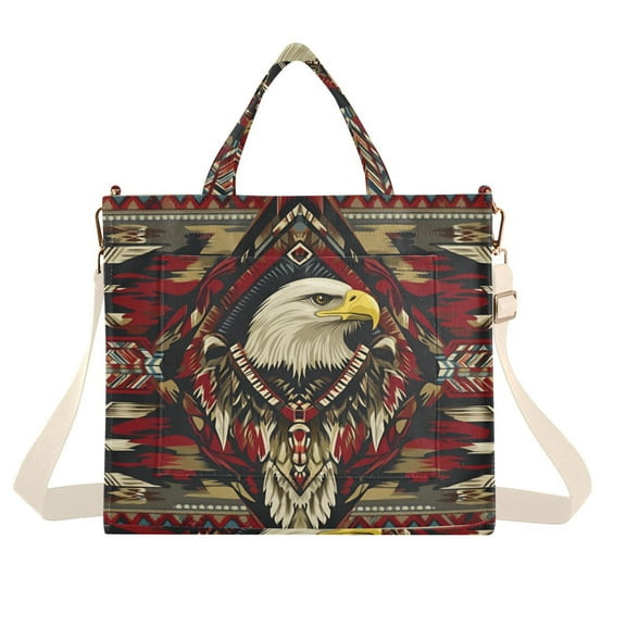 FORMRS Womens Corduroy Tote Bag Crossbody Shoulder Handbag with Pocket, Red Abstract Eagle