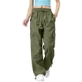 thumbnail image 2 of ClodeEU Women's Breathable Cargo Pants with Drawstring Waist , Solid Color Casual Outdoor Hiking Pants with Pockets Army Green,Womens Plus XXL, 2 of 6