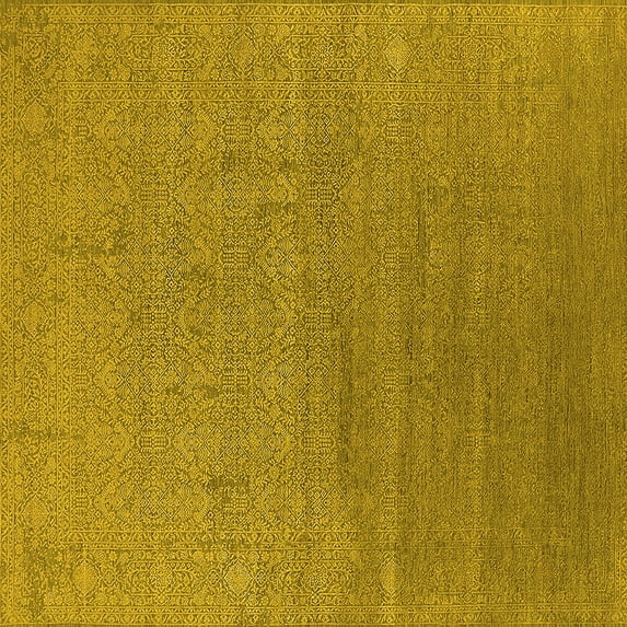 Ahgly Company Indoor Square Oriental Yellow Industrial Area Rugs, 6' Square