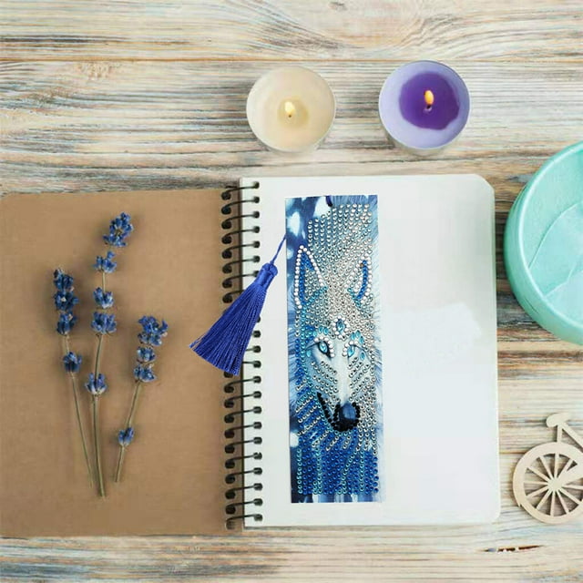 stanreset 5D Painting Tools Kit Leather Bookmark Book Marks DIY Craft With Tassel Wolf