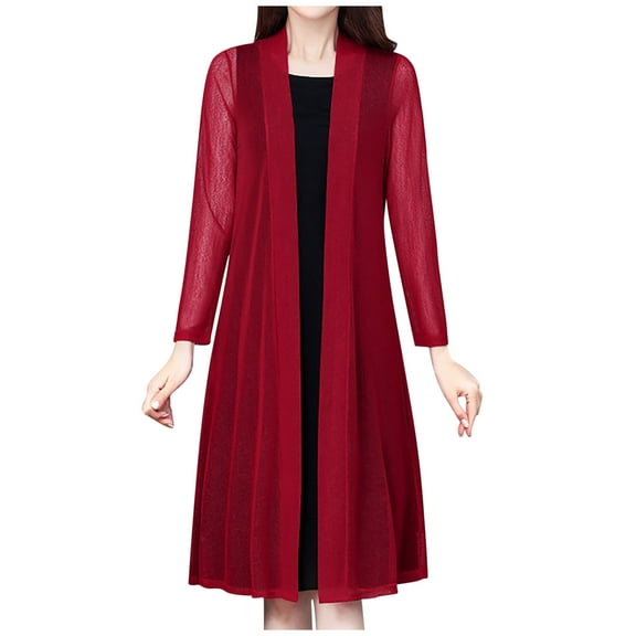 Jgppe Women's Long Sleeve Cardigan Summer Cover up See Through Mesh Open Front Long Shrug Plus Size