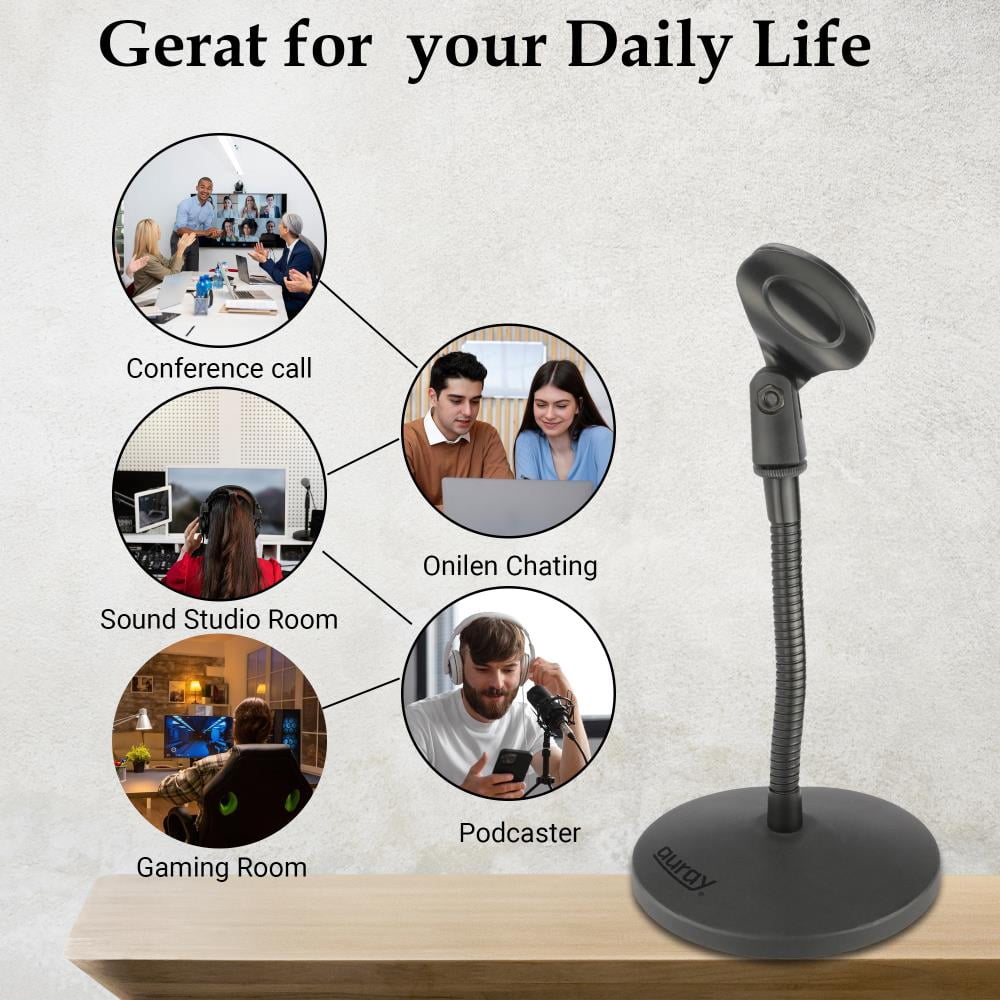 Lectronify 6″ Flexible Gooseneck Desktop Mic Stand – Weighted Steel Base, Mic Clip & 3/8‑5/8″ Adapter