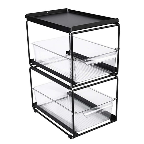 Organizador de almacenamiento para armario con contenedor transparente, organizador de armario, duradero y multiusos. Dos capas negro