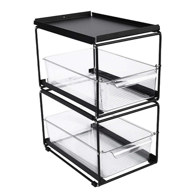 Cesta organizadora de cocina con cajón transparente, marco de metal resistente, soporte multiusos para cápsulas de café, apilable para organizar Dos capas negro Macarena Titular de la cápsula de café