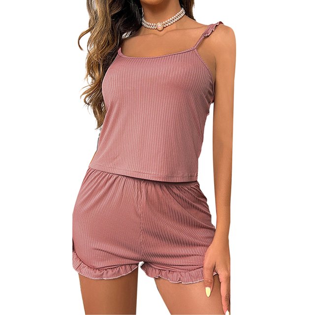 Mialoley Femmes 2 Pièce Ensemble de Pyjama Ensemble Cami Sans Manches Shorts Décontractés Ensembles de Vêtements de Nuit
