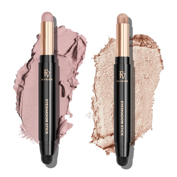 FV Sombra de ojos impermeable Duo Stick Crema de larga duración Sombra de ojos Juegos de maquillaje Lápiz de sombra de ojos de alta pigmentación con acabado mate y brillante Aspecto natural (rosa y ch