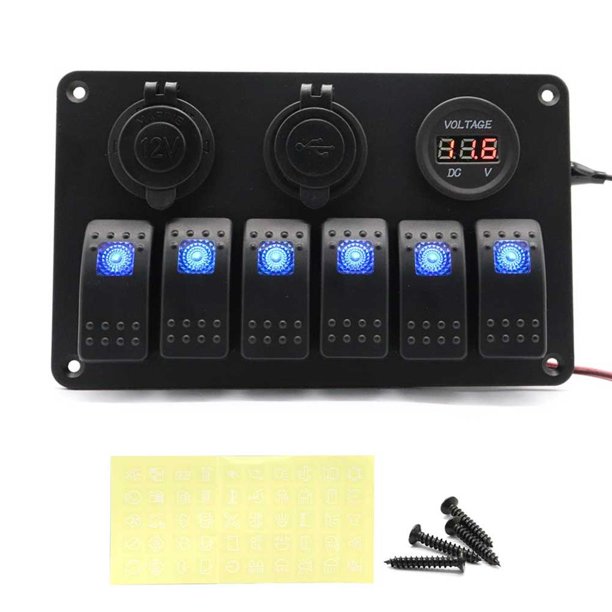 Panel De Interruptor Basculante Para Barco Marino De 6 Bandas, Panel De Interruptor Led Resistente Al Agua, Pantalla Digital, Puerto Usb Dual Para Coche, Camión, Barco Marino Guardurnaity VI004238-00