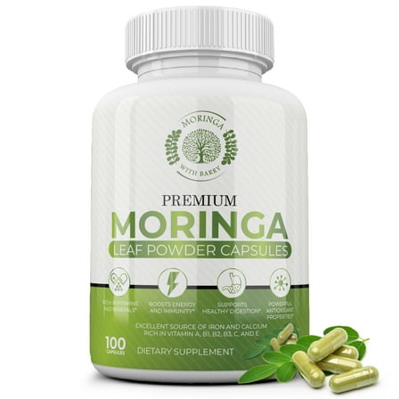 Moringa Capsules - 100% Pure, Energy & Nutrient Boost, Rich in Vitamins, Antioxidants, & Minerals for Immune Health, Digestion, Vitality, & Wellness