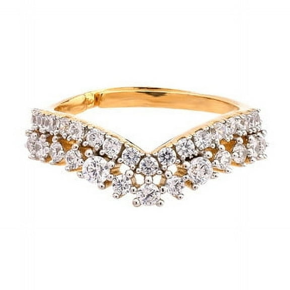 Gorgeous V-Tiara Yellow Gold Plated Sterling Silver Ring featuring Moissanite – Ideal for Women’s Fashion!