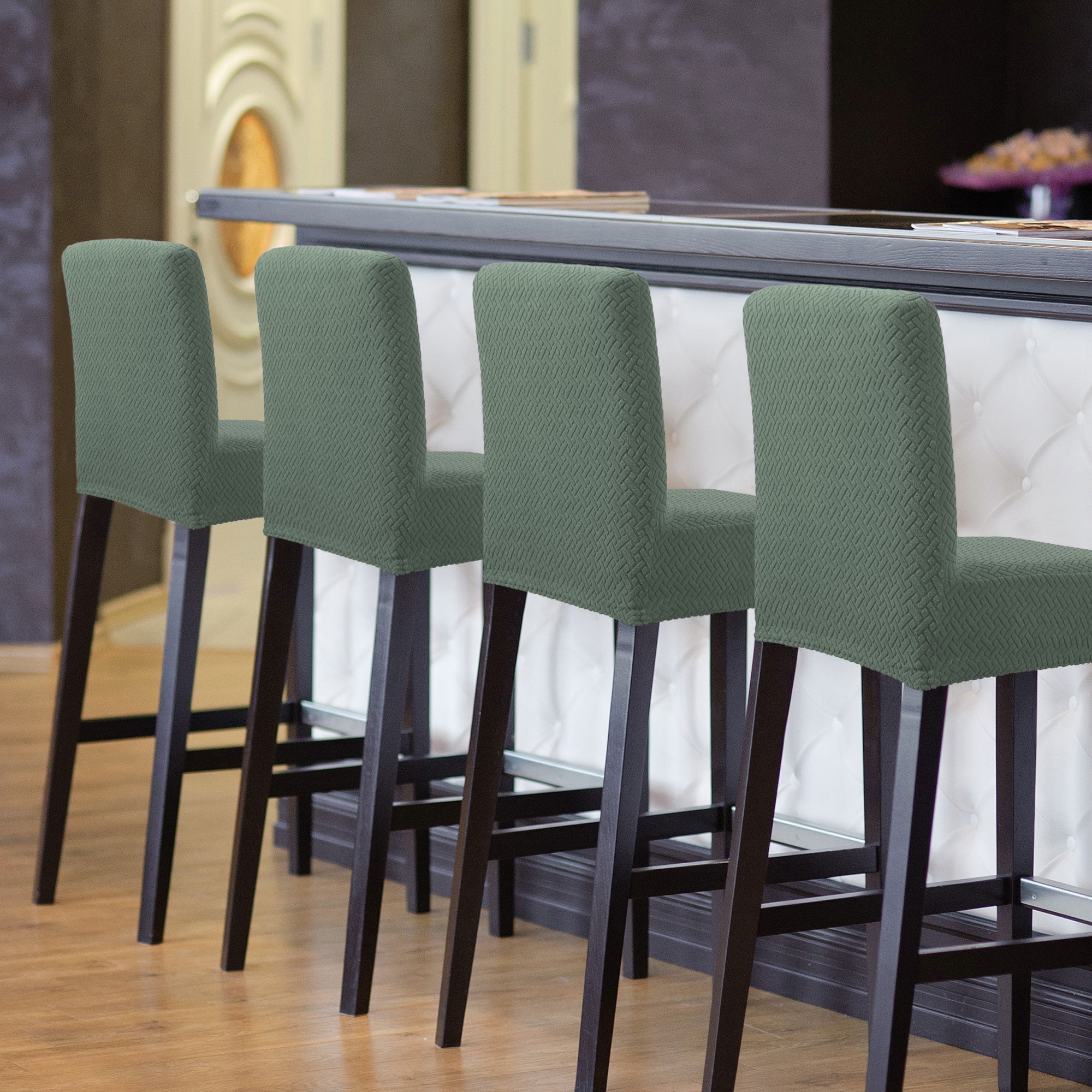 Unique Bargains Bar Stool Covers for Bar Counter Short Back Chair Slipcovers Dark Cyan 4 Pcs