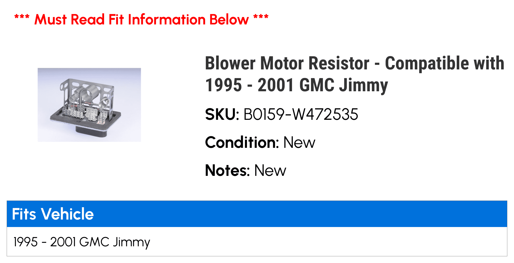 Blower Motor Resistor - Compatible with 1995 - 2001 GMC Jimmy - AC Delco