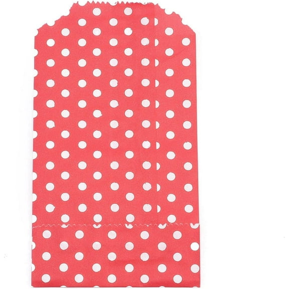 100 pc Kraft Paper Bags No Handles Storage Bags White Polka Dot Pattern Wedding Party Birthday Gift Bag Red 15x8.3x0.02cm