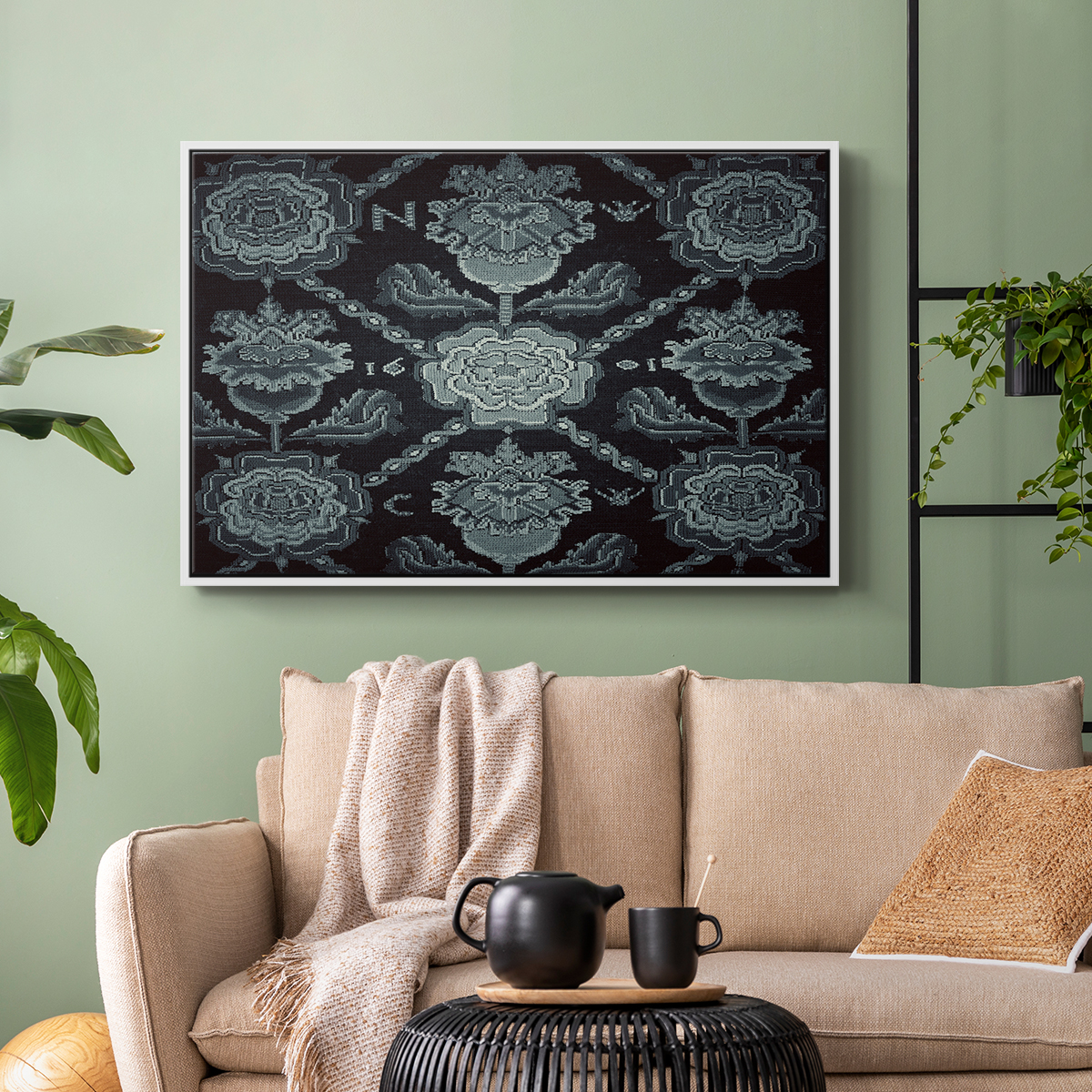 Vintage Abstract Print-LIV Framed in White Wood Gallery Wrapped Canvas 17 in. x 25 in.