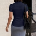 thumbnail image 4 of Women's Basic Button Down Shirts Short Sleeve Stretch Button Up Dress Shirt Slim Fit Waitress Work Shirts Navy L, 4 of 6