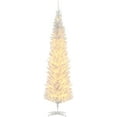 thumbnail image 1 of HOMCOM 7 ft Pre-Lit Noble Fir Slim Artificial Christmas Tree with 499 Tips and 200 Warm White LED Lights, White, 1 of 8
