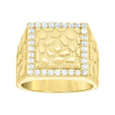 10k Yellow Gold Mens Cubic-Zirconia Nugget Square Head Fashion Ring