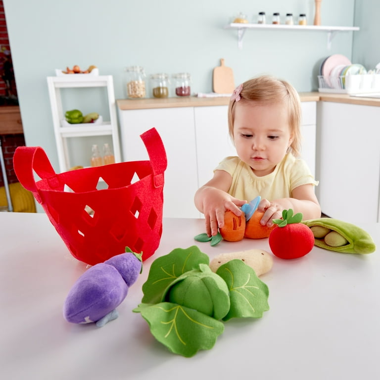Hape Wooden Play Cut Set Toddler's Pretend Vegetable Basket,