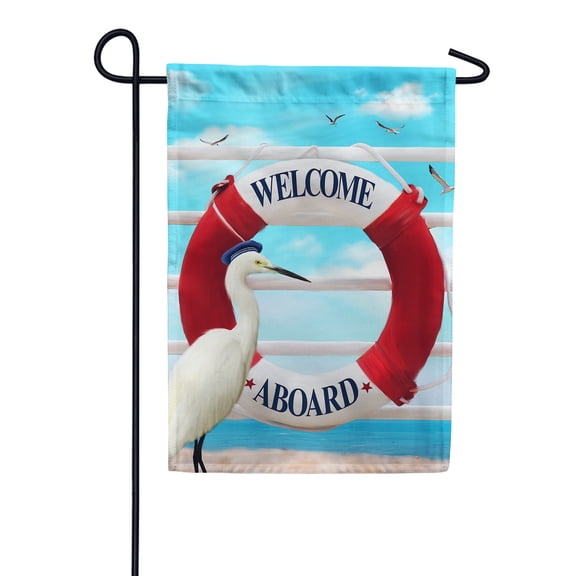 America Forever Welcome Aboard Nautical Lifebuoy Garden Flag 12.5 x 18 inches Stork Exotic Bird Seagulls Ocean Seabird Double Sided Seasonal Yard Outdoor Decorative Coastal Beach Summer Flag