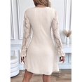 thumbnail image 5 of Women Knit Crew Neck Solid Color Sweater Dress Lace Floral Sleeve Texture Pullover A Line Dresses S, 5 of 9