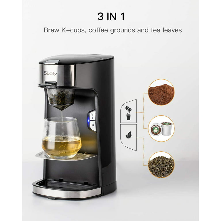 Sboly Coffee Machine 3 in 1, Tea & Coffee Maker for K Cup, Ground Coffee and Tea Leaf, Single Serve Coffee Maker Brewer with Self Cleaning, Fast